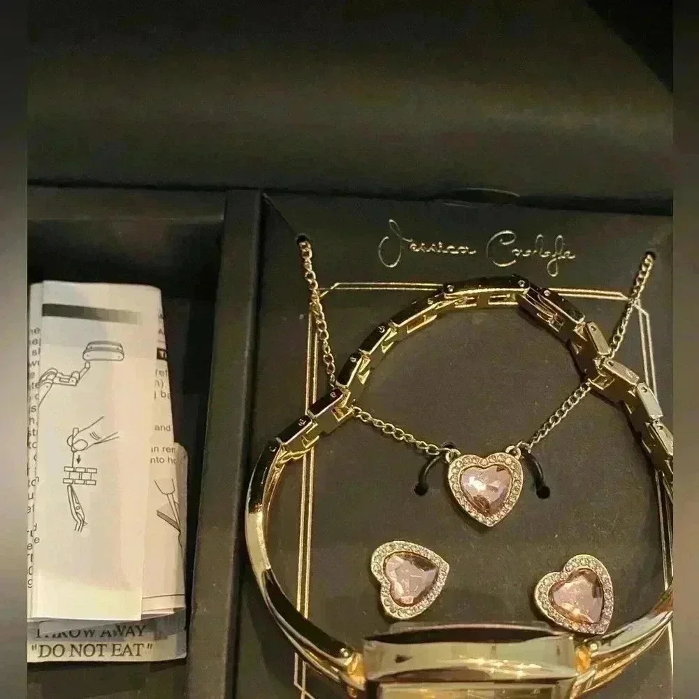 Jessica Carlyle Watch, Necklace And Earring Purple Stone Set NIB